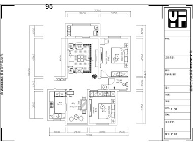 本方案是两室一厅两卫户型结构，两个卧室都放1米8的