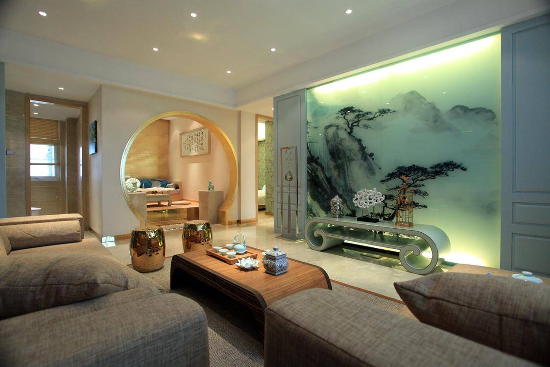 中式客厅背景墙实景图